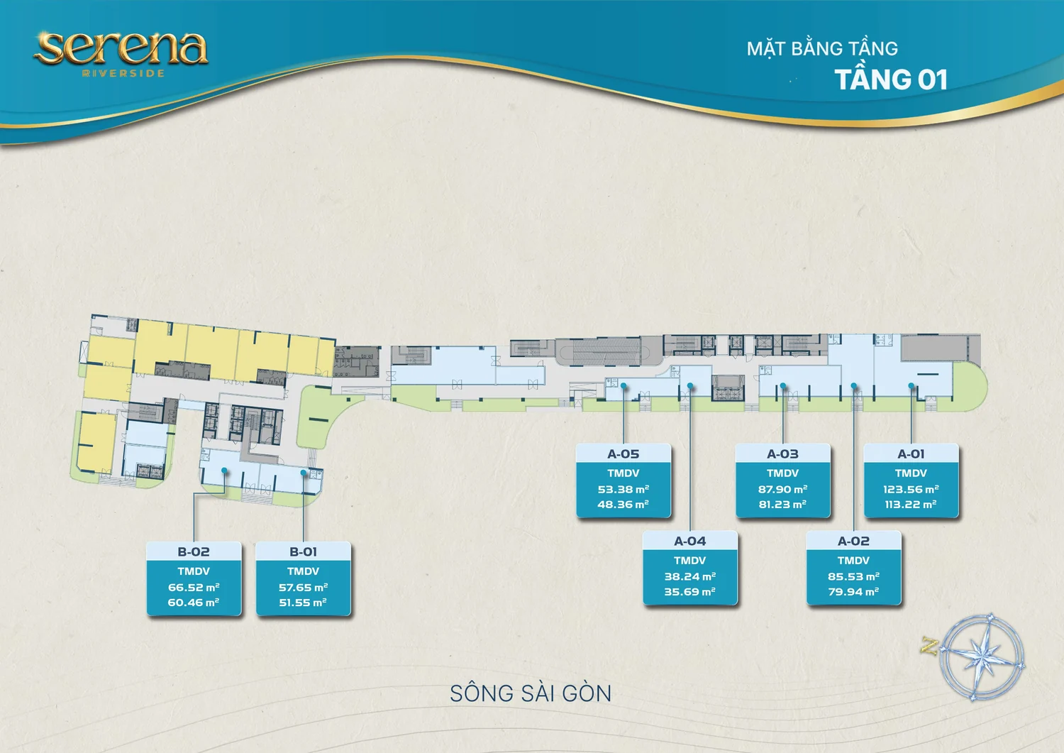 Mặt bằng Tầng 01 Serena Riverside